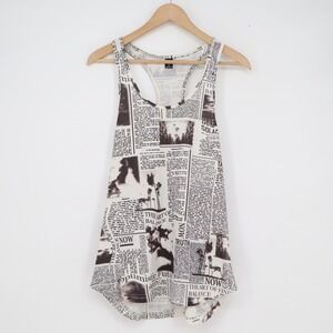 Manfinity Newspaper Print Racerback Tank Top Black White Graphic Size M
